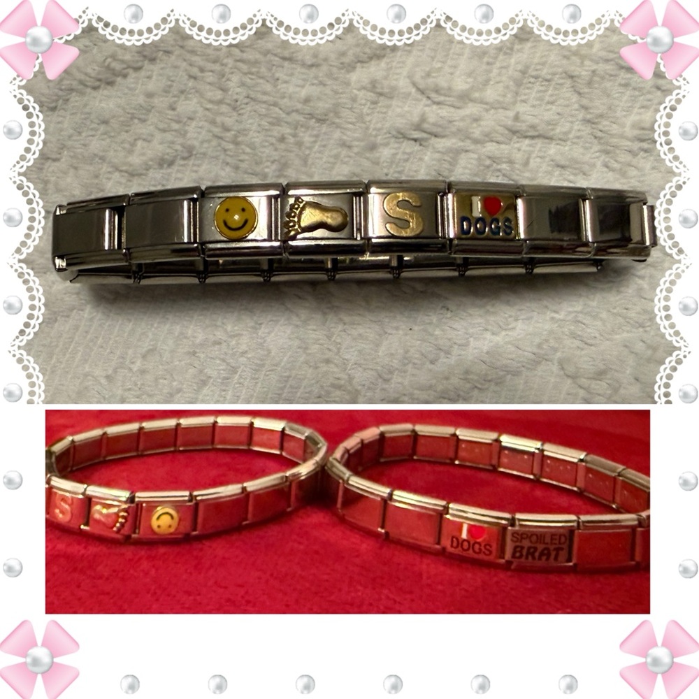 Bracelet - vintage pre-loved Italian charm link bracelets - set of 2 - 6 charms